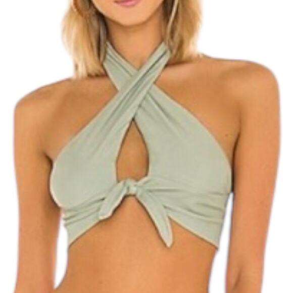 NWT PQ Swim X Vale Genta Alex Bikini Top Pistachio Green Halter Wrap Size Large - Picture 1 of 6